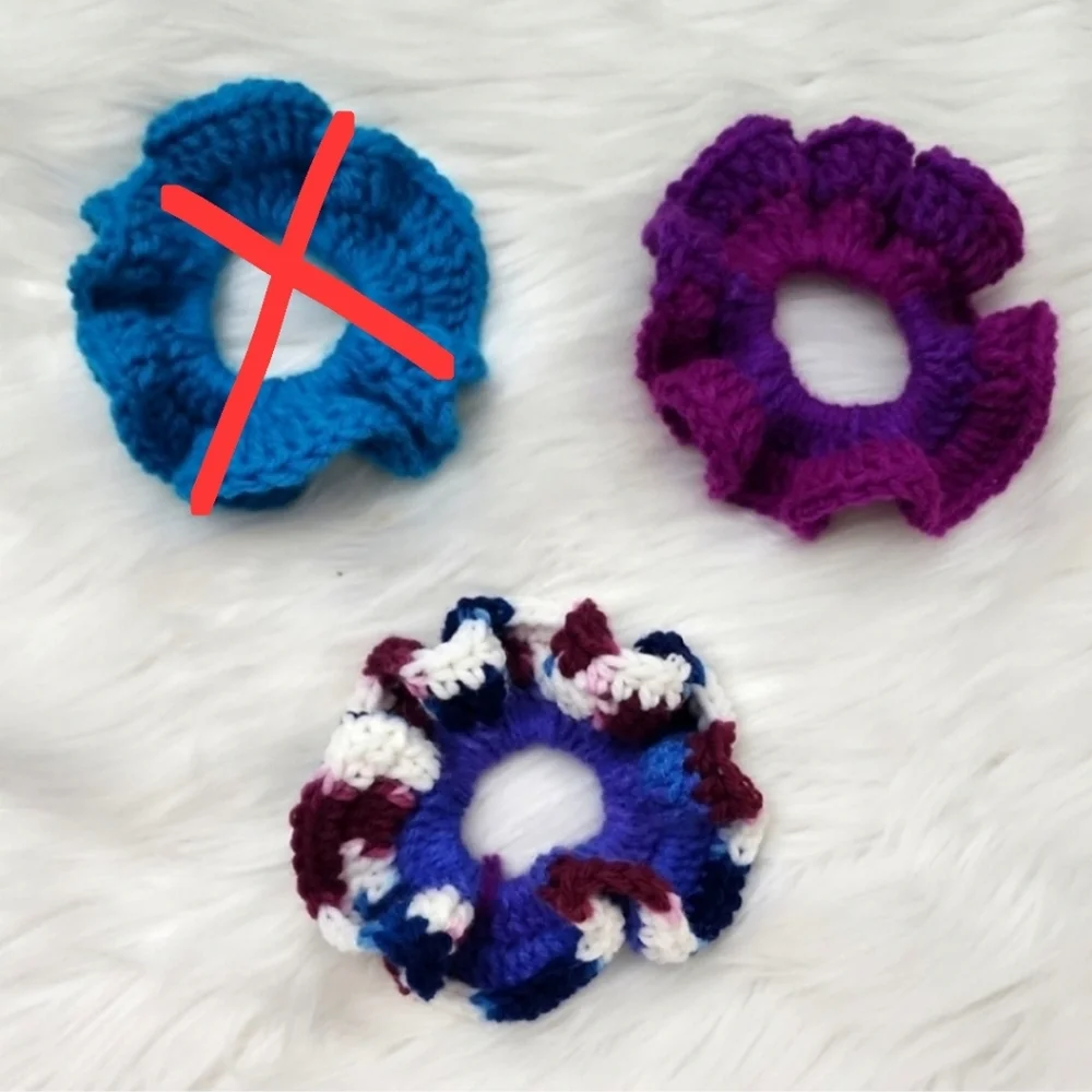 Handmade Textured Crocheted Scrunchies Ponytail Holder Hair Tie Set Of 2 - New